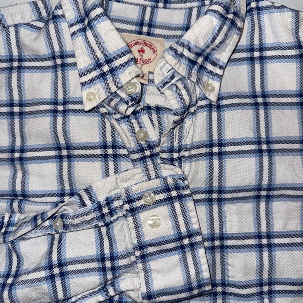 Brooks Brothers Red‎ Fleece White and Blue Plaid Button Down Shirt